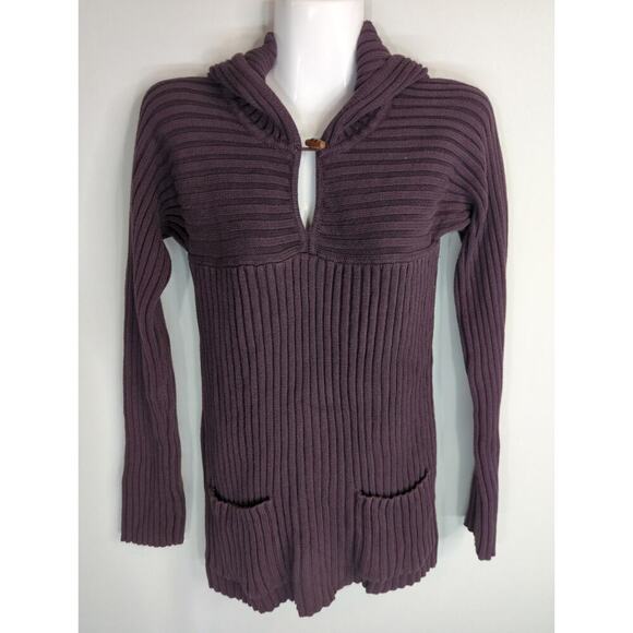 J.‎ Crew Womens Purple Ribbed Hooded Togggle Pullover Sweater Size S - Picture 1 of 8